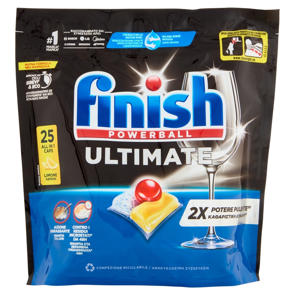 Finish Ultimate All In One Lemon pastiglie lavastoviglie 25 lavaggi 322,5 g